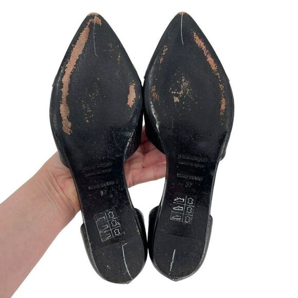 Jenni Kayne Textured Croc Embossed Leather D'Orsay Fats Shoes Black Women 37 - Picture 10 of 11